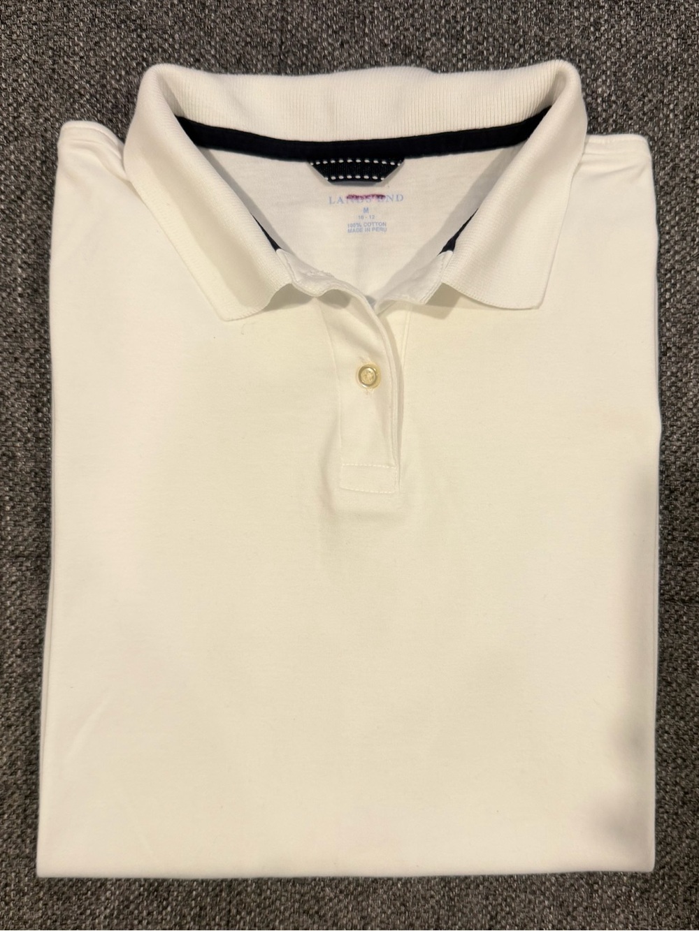 Lands' End Women’s Polo Shirt in White with Navy Trim